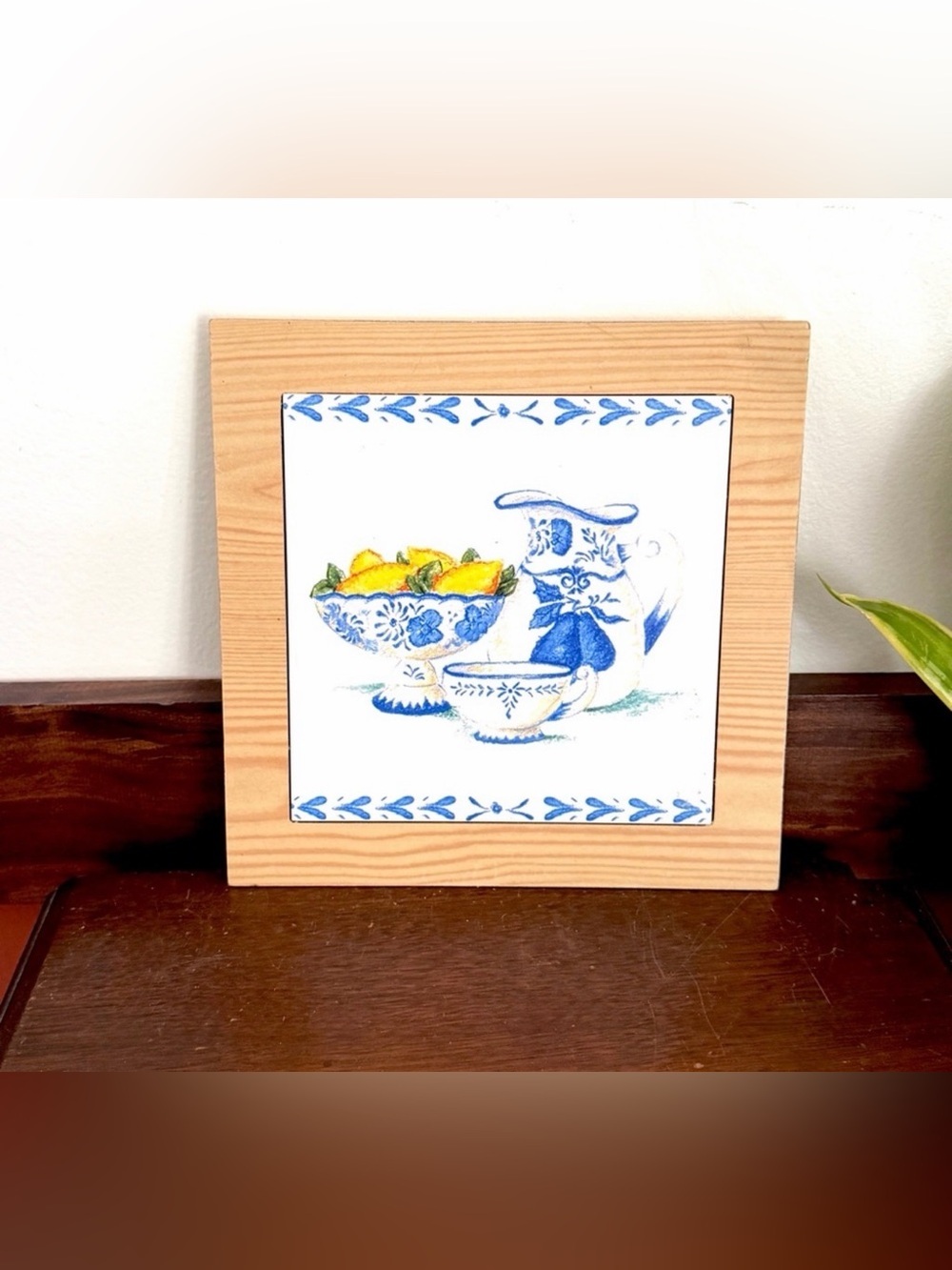 Blue & White Chinoiserie Bowl of Lemons Pitcher Teacup Mediterranean Tile Art